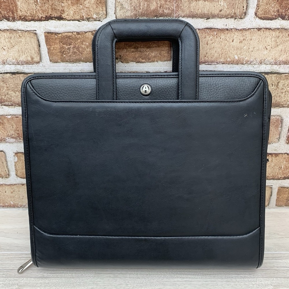 Avenues Portfolio Briefcase Bag Black Faux Leather‎ Retractable Handle Travel